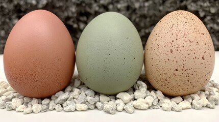 Three Colorful Eggs on White Gravel