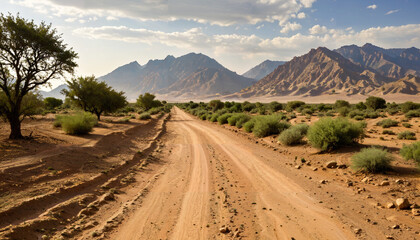 Route désertique sous un ciel azur