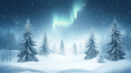 A winter wonderland scene with snow-capped trees