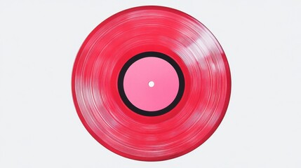 A vibrant red vinyl record with a pink center label. Ideal for music-themed designs or retro aesthetics. Perfect for album covers, posters, or website backgrounds.