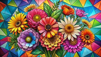 Fototapeta premium Colorful stained glass floral design