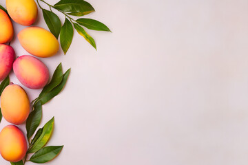 Ripe Fresh Mango draped on the edges on a white background, concept for furits and food