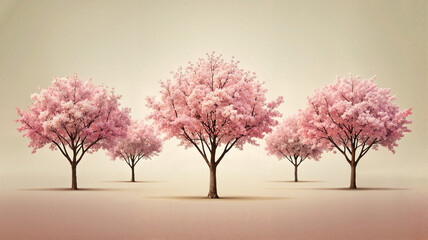 Fototapeta premium Pink cherry blossom trees in pastel field