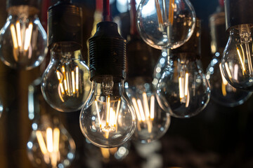 light bulbs lit in a shop window, Santiago de Compostela, province of La Coruña, Galicia,