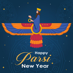 Happy Parsi New Year Vector Illustration. Navroz Mubarak Greeting Card Design.
