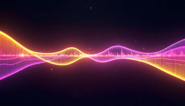 Fondo de ondas de sonido abstractas en AI, colores p&uacute;rpura y amarillo