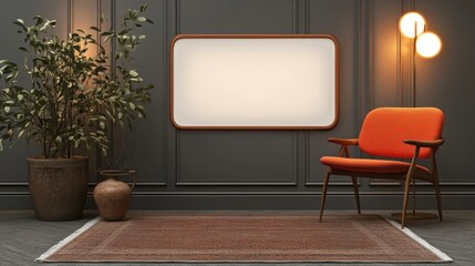 Mid-Century Modern Living Room Interior with Blank Canvas