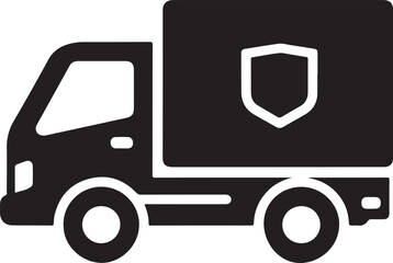 Delivery cargo truck vector icon illustration with shield protection
