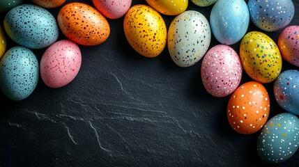 Painted Colorful Easter Eggs on Dark Solid Background