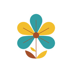 Minimalist Mid Century Modern Flower Vector Illustration on White Background.