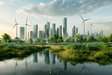 Green City with Wind Energy and Nature