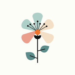 Minimalist Mid Century Modern Flower Vector Illustration on White Background.