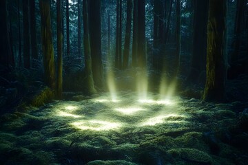 Obraz premium Mystical Forest with Sunlit Moss