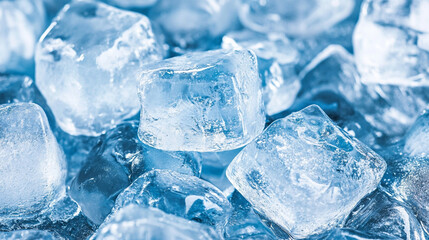 Obraz premium Close-up of Sparkling Ice Cubes, Blue ice background. Pieces of ice on blue background.