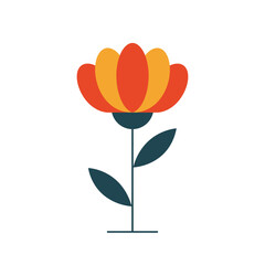 Minimalist Mid Century Modern Flower Vector Illustration on White Background.