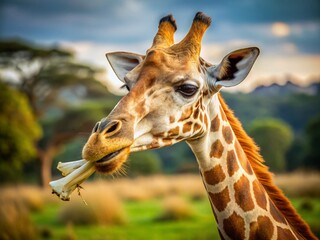 Obraz premium Giraffe Delight: Savoring a Tasty Bone in the African Savanna