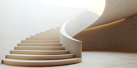 Naklejka premium Winding staircase with beige gradient accents and flow.