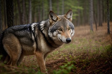 Obraz premium 森の中の野生の狼