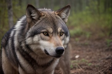 Obraz premium 森の中の野生の狼