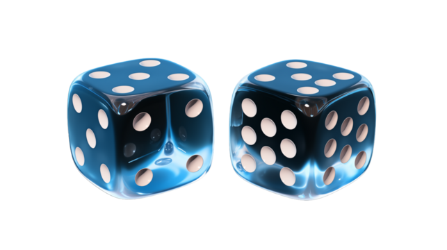 Two dice with black dots isolated on a transparent background