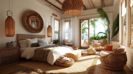 Coastal Boho Style Bedroom with Natural Elements and Serenity