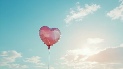 Obraz premium A single Valentine day balloon in the shape of a heart floating delicately in a clear morning sky