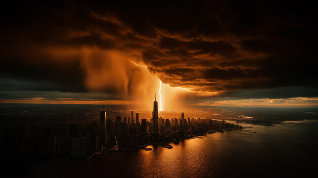 Severe thunderstorm in the big city.