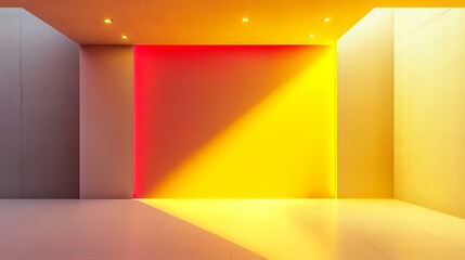 Yellow and red spotlights enhancing the geometry of a minimalist space, inviting fresh ideas for modern design projects