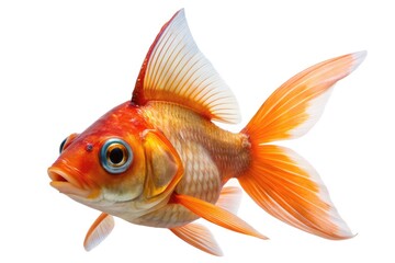 Fototapeta premium A grumpy goldfish's aerial birthday bash! Drone-delivered party hat. Perfect scrapbook element.