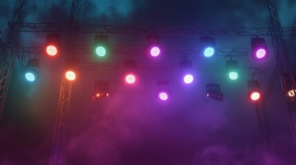 Fototapeta premium Colorful Stage Lights in Smoky Atmosphere