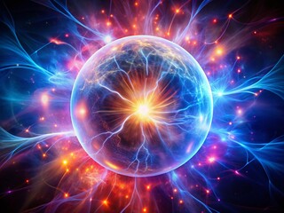 Glowing Energy Sphere in Dark Space - Powerful Cosmic Orb