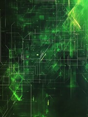 Futuristic green technology, glowing lines creating digital network