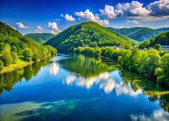 Obraz premium Panoramic Kanawha River, West Virginia: Scenic Landscape Photography