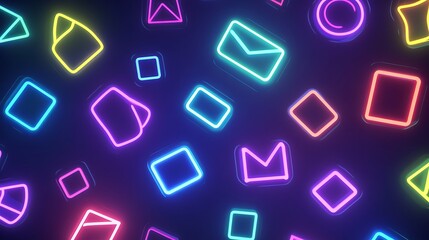 Neon Geometric Shapes and Email Symbols Background