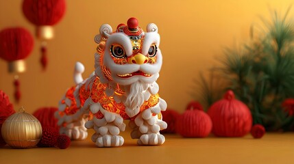 Colorful Lion Dance Decoration for New Year Celebration