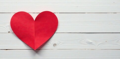 Single red paper heart on bleached wood Perfect for Valentines , wood, flatlay