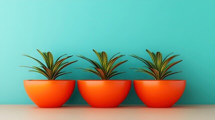 Colorful Potted Plants Against a Bright Turquoise Background