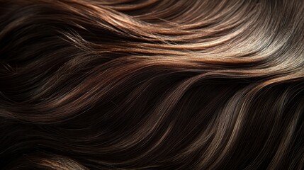 Fototapeta premium Beautiful model girl with Brown hair strand,silky healthy chestnut wavy hair strand,hair wavy ribbon, with smooth,Keratin straightening,Treatment,straight long hair,procedures,Smooth hairstyle.