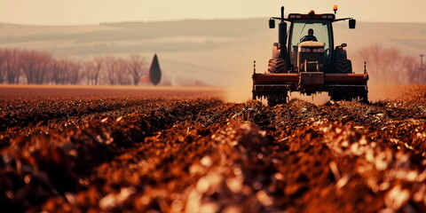tractor plowing through fields, preparing the soil for spring planting, showcasing the mechanized side of modern agriculture Generative ai