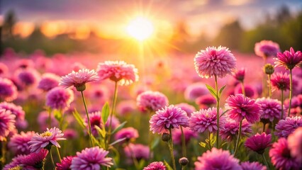 Obraz premium Panoramic Pink Flower Meadow Background - Spring Blossom Wallpaper