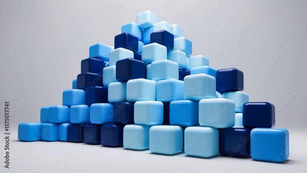 Wall mural abstract technology composition of a cluster of three-dimensional cubes in varying shades of blue