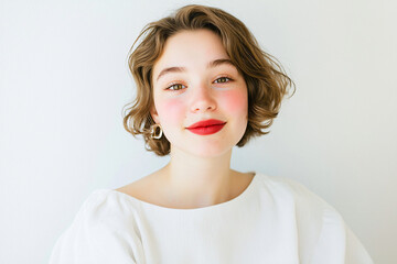 Naklejka premium confident young woman with natural makeup and casual white top