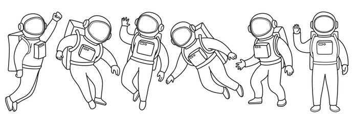 Hand drawn outline cute astronaut isolated white background. © dwi