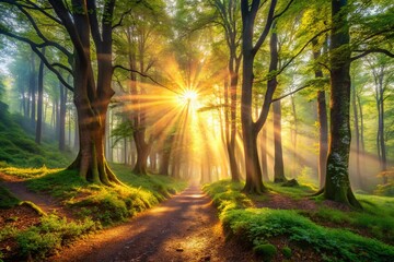 Obraz premium Panoramic Sherwood Forest Dawn: A Majestic Opening Scene