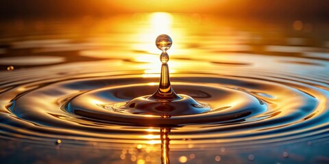 Golden Light Reflecting on Water Droplet Splash - Serene Nature Scene