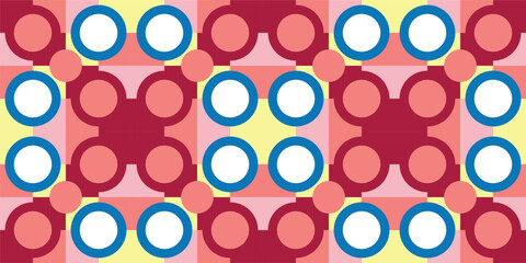 Circle motif wall wallpaper. Symmetrical circle pattern with colorful square background