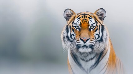 Fototapeta premium Majestic tiger staring intently natural habitat wildlife photography foggy environment close-up perspective nature conservation awareness