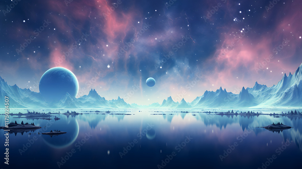 Wall mural digital space with milky way and nebula abstract graphic poster
