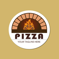 Pizza cafe logo, pizza icon, illustration vector graphic emblem pizza of perfect for fast food restaurant. Simple flat style pizza logo.