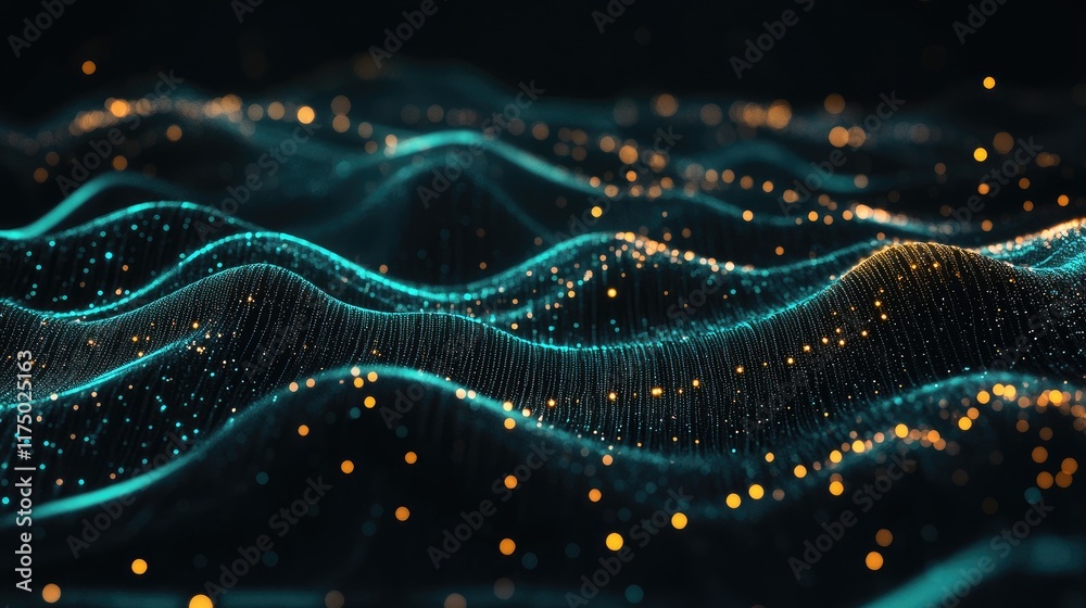Poster an abstract representation of wireless signals in the form of colorful waves radiating from a centra